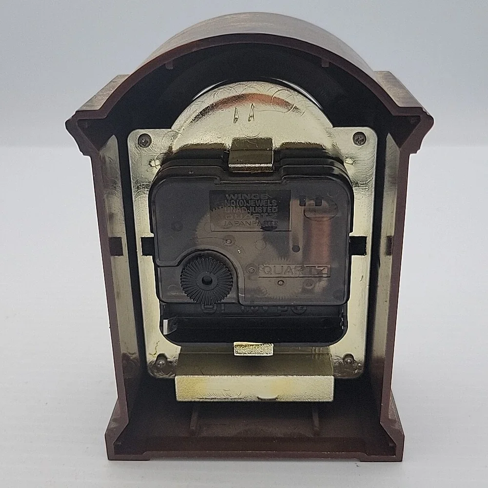 Vintage Brecks Brown Mantle Clock Floral Face Small Plastic Case Working Quartz